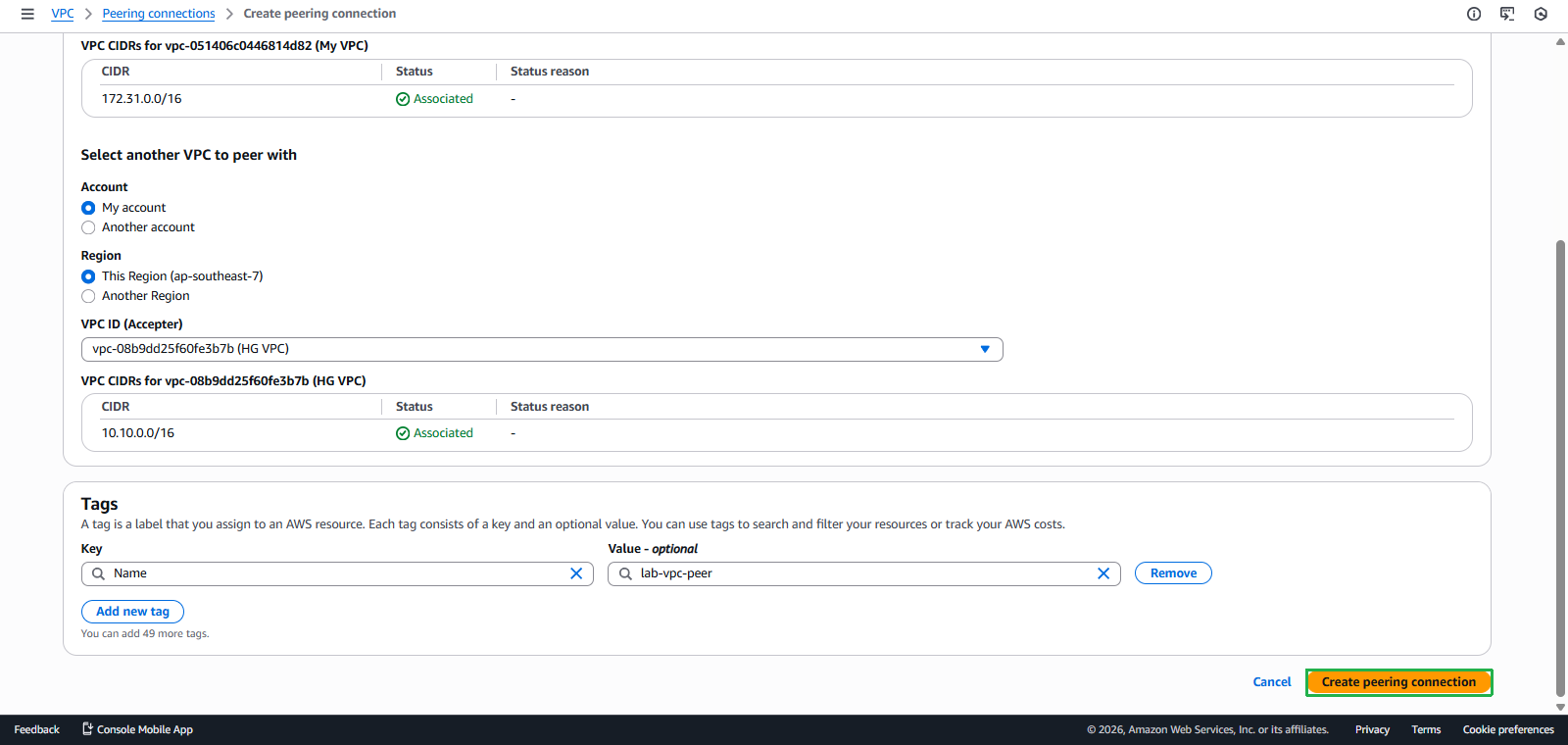 Create VPC Peering